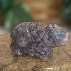 Native American Zuni Bear Fetish Bead Hand Carved Sprit Animal Turquoise Eyes .9